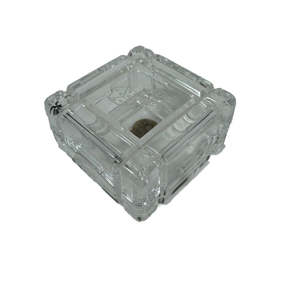 Royal Crystal Rock Trinket Box Glass Beveled Etched With Dice